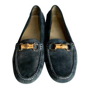 Patricia Green Women’s 6 Charcoal Suede Loafers Bamboo Buckle Driving Shoes